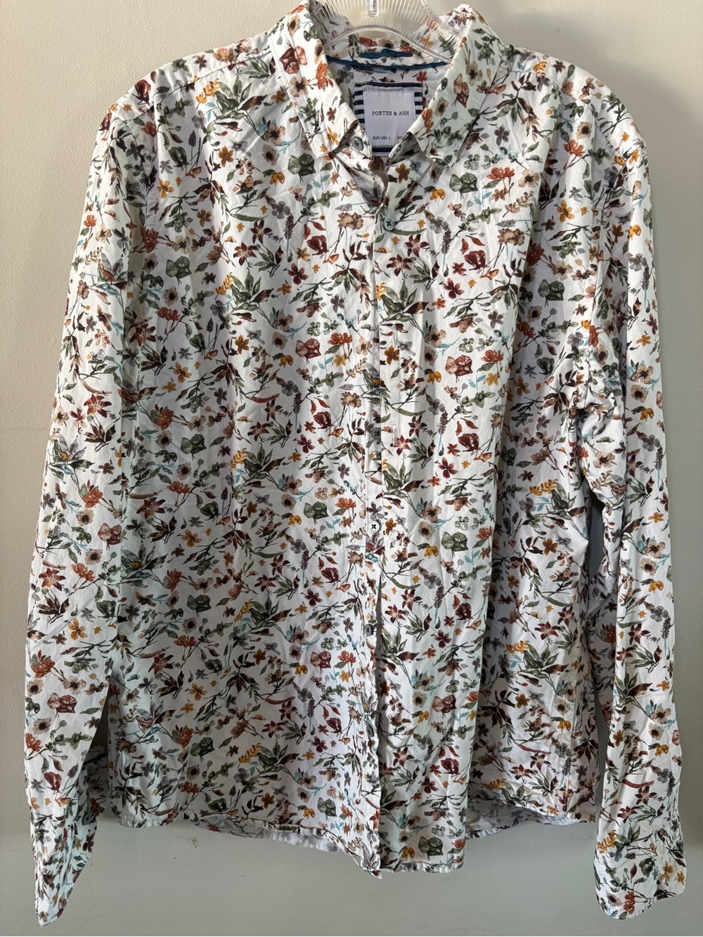 White Floral Button-Down Shirt by Porter and Ash Large Men’s
